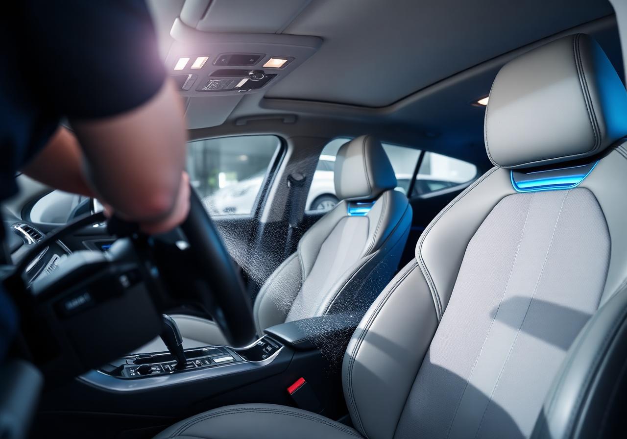 Professional mobile car detailing — interior steam cleaning